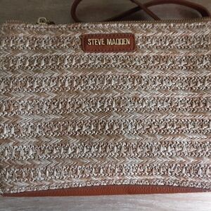 Steve Madden Beige Woven Wristlet with Brown Trim